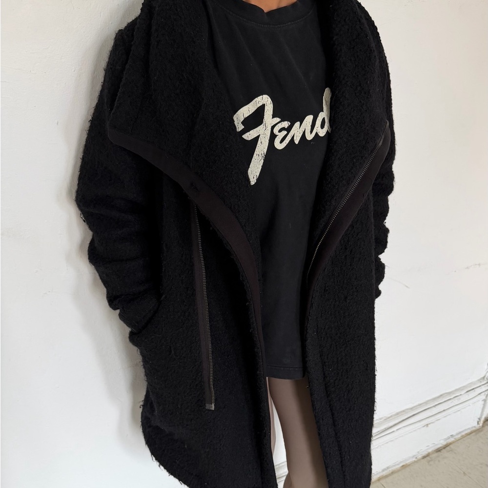 H&M Black Asymmetrical Zip Coat – Warm, Stylish & Versatile | Size M
